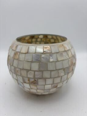 1-800-Flowers White Mosaic Glass Round Votive/Tea Light Candle Holder, Small